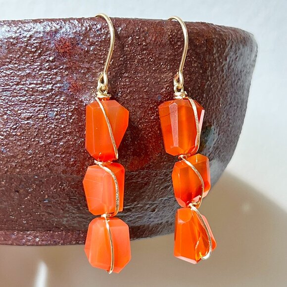 Hushwink Jewelry - Gold Filled Rough Cut Carnelian Drop Earrings